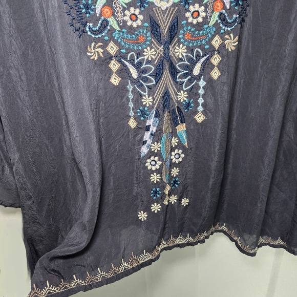 Johnny Was Grey Embroidered Tunic Blouse Sheer Gypsy Bohemian Hippie Size L - Picture 8 of 14